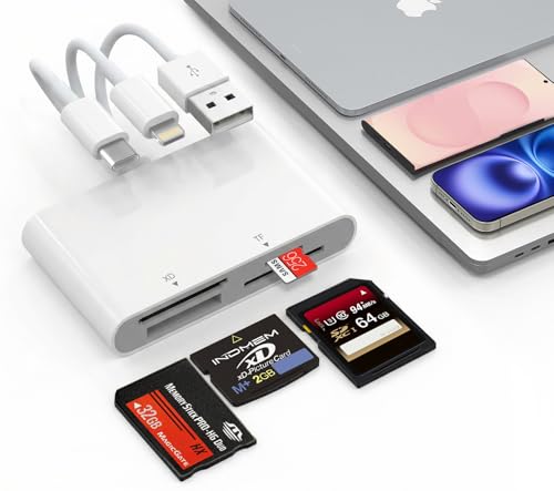 Memory Stick Pro Duo Adapter - 4-in-1 SD/TF/MS/XD Card Reader for iPhone 17/16/15/14/iPad/PC/Android/MAC USB-C/USB/Lightning XD Card Adapter Sony Cybershot Card Reader Plug & Play No Driver Needed