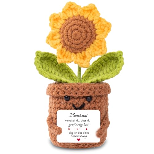 BOAITE Geschenk für Frauen - Positive Potato Kartoffel Serien Gestricktes Sonnenblumengeschenk für Mama Freundin Schwester & Kollegin Geschenke zum Geburtstags Muttertag Hochzeitstag Weihnachtstag
