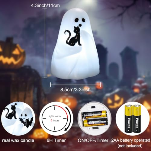 Image of GenSwin Bat & Cat Ghost Halloween Ghost Flameless Candles with Timer