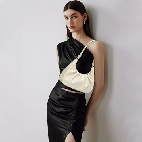 Image of KKXIU Shoulder Bag Crescent Handbag Ruched Purse Underarm Bag Mini Hobo for Women