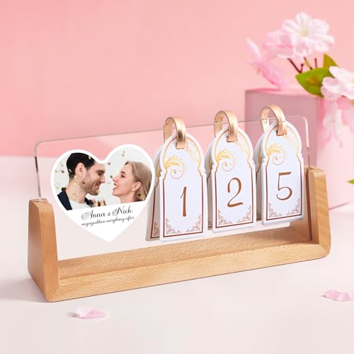 Custom Engagement Photo Frame with Wedding Countdown Calendar-Gift for Her, Women, and Newly Engaged Couple, Romantic Gift for Couples, Engagement, Bridal Shower & Wedding Keepsake