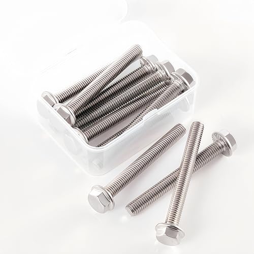 Image of M8x1.25 x 60mm Flanged Hex Head Bolts, 304 Stainless Steel (A2-70), Bright Finish, Fully Threaded, Hexagon Head Flange Bolts, Quantity 10