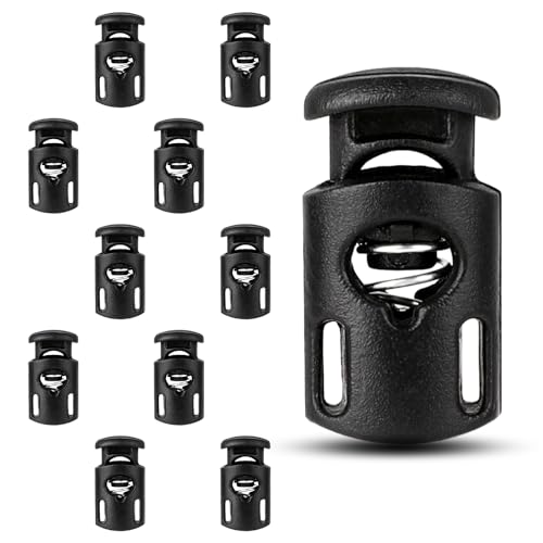 Bewudy 10 Stück Kordel Stopper Universal Schwarz Kordelstopper 1 Loch Zugkordel Stopper für bis Ø 5 mm Kordeln Kordelklemme aus Kunststoff für Kordelzug Taschen Kleidung Rucksäcke Bastelbedarf