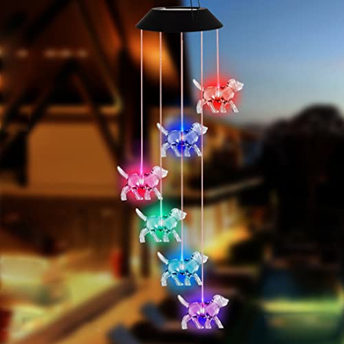 Campanas de viento solares para jardín con luces LED cambiantes y diseño de perro 8