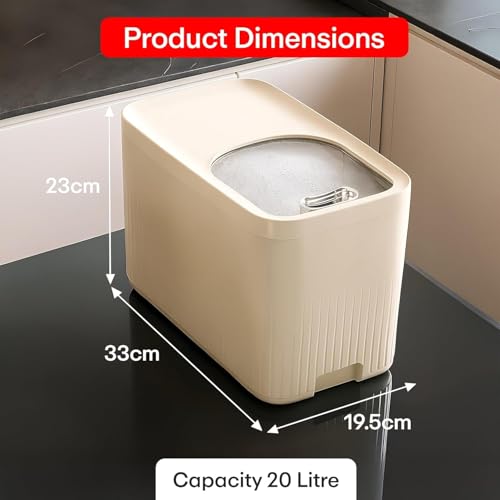 Image of Rioware Rice Storage Container - 10Kg+10kg (Set of 2) Kitchen Dispenser Set Containers | Airtight Moisture Proof Plastic Grain Dispensers | Rotating Daal Store Box - Cream Ricelux