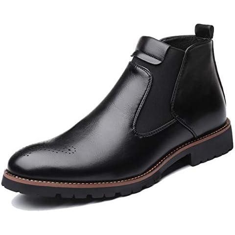 Lnafan Men's Outdoor Slip On Chelsea Boots Ankle Boots Brogues Booties Black Leather Size 10.5UK Cover