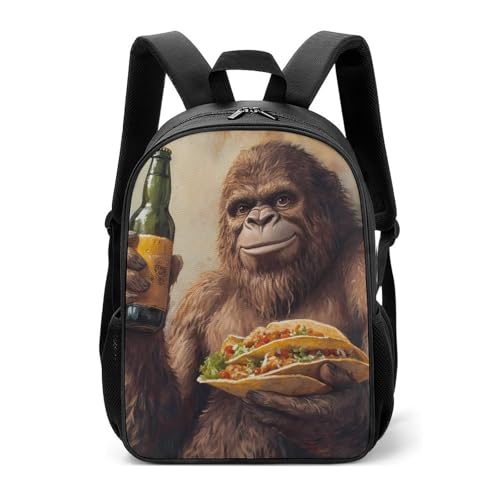 Bigfoot Sasquatch Hold Beer And Mexico Food Travel Backpack Casual Daypack Shoulder Bag with Adjustable Shoulder Straps for Hiking