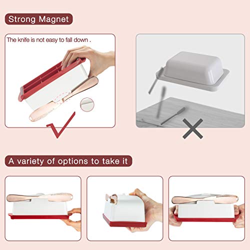 image for HIYA WZXL Butter Dish with Magnetic Lid and 3 IN 1 Knife, Large Capaci