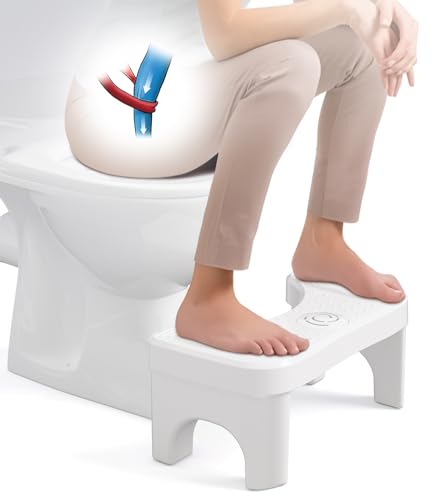 White Toilet Poop Stool, 7 Inch Height Squatting Potty Stool for Adults, Plastic Portable Toilet Stool Squat Adult, Pooping Stools for Bathroom with Freshener Space, Toilet Assistance Step Stool