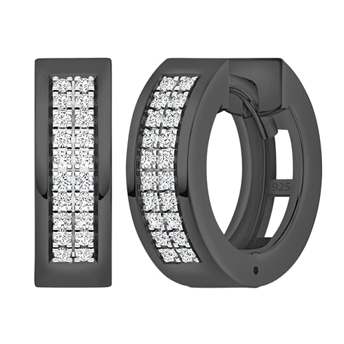 Dazzlingrock Collection 0.12 Cttw Round Diamond Double Row Unisex Hinged Post Hoop Earrings in Black Plated Sterling Silver