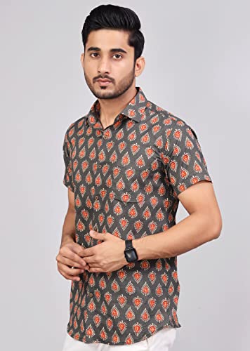 Image of Cotton Hand Block Sanganeri Print Shirts for Men