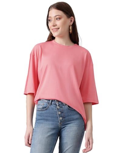 Image of KOTTY Women's Cotton Blend Solid Oversized T-Shirts