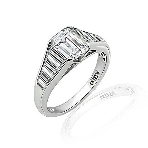 DIAMONBLISS Sterling Silver Cubic Zirconia Emerald Cut & Tapered Baguette Ring, Size 6