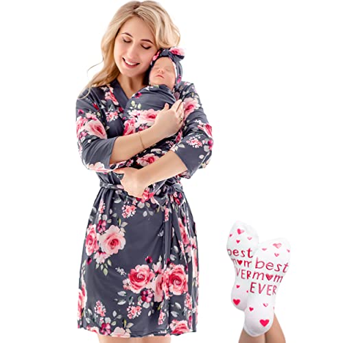 Image of ECO BABY Mommy and Me Robe and Swaddle Set | Maternity Robe and Matching Baby Set for Girl, Boy | Hospital Labor and Delivery