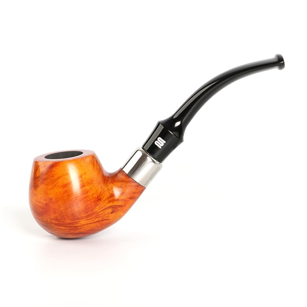 MUXIANG Pipe à tabac en bruyère classique pomme pliée avec anneau en métal AA0452Q