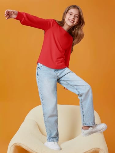 Image of Haloumoning Girls Puff Long Sleeve Shirts Fall Tops 5-14Y | Casual,Solid Color,Crewneck, Soft, Tunic Tops Blouse,Kids Long Sleeve T Shirt,,Fashion Clothes