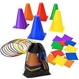 A2Z 4 Kids Sports Activity Set 6 Traffic Cones, 10 Toss Rings 12 Bean Bags & Mesh Bag PE Equipment for Kids Ring Toss Set Obstacle Course Girls Boys Outdoor Games Garden & School Playground Toys