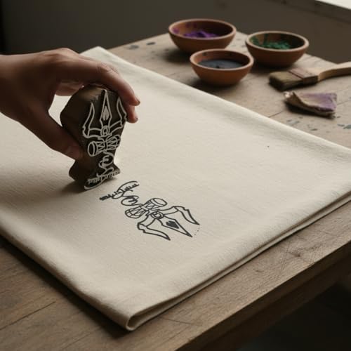 Image of RENIQ Wooden Printing Block for Fabric & DIY Craft | Handcrafted Indian Design Stamp for Textile, Pottery, Mehndi & Home Decor (Multicolor5)