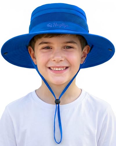 HONGTEYA Kids Sun Hat UPF 50+ Toddler Summer Bucket Hat Outdoor Fishing Safari for Boys Girls Age 2-13 Years (US Age 5 Years 13 Years Sky Blue)