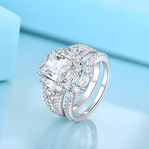 JO WISDOM Couple Rings,925 Sterling Silver Infinity Engagement Bridal Ring Set Rings for Women with 8mm 1.25ct Square Cut 5A Cubic Zirconia3