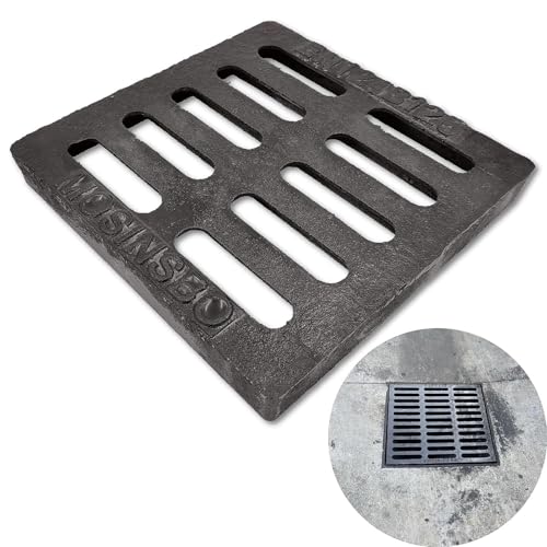 MOSINSBO Cast Iron Drain Grate 9x9 in for NDS Catch Basin, B-Class 28100 lbs Heavy-Duty Driveway Channel Cover for Polylok, Outdoor Trench Drainage Grate, Square Metal Sewer Cover (True 8.9x8.9)
