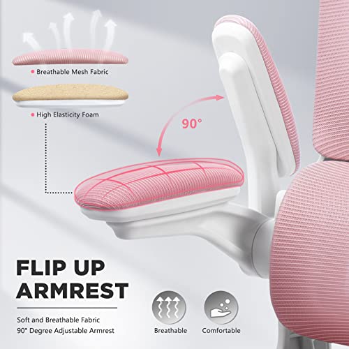 Soontrans Pink Ergonomic Office Chair With Lumbar Support Pillow, Mesh Office Chair With Adjustable Arms & Headrest, Rocking Office Desk Chair, Comfortable Ergonomic Chair, Comfy Ergo Chair For Home #TOP5