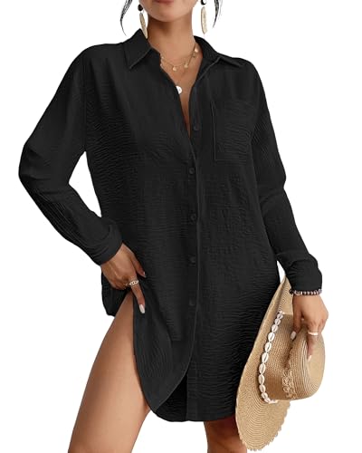 Cache-maillot de bain pour femme chic boutonné à manches longues