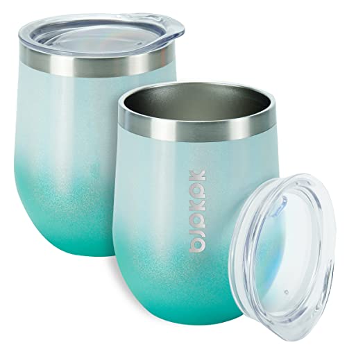 Image of BJPKPK 2 PCS 12oz Insulated Wine Tumblers, Stainless Steel Cups with Lid