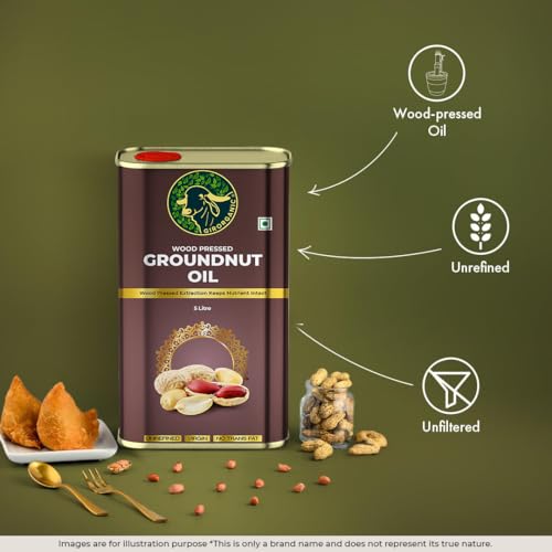 GirOrganic Wood Press Groundnut Oil - 5 Litre Tin | Kacchi Ghani | Virgin | Unrefined | Cold pressed |100% Natural cooking oil | Gopal Ratna Award Winner 2023