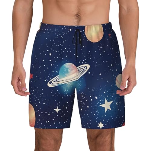 Starry Sky Universe Space Print Men Hawaiian Shorts Quick Dry Swim Trunks Surfing Beach Vacations Summer Activity