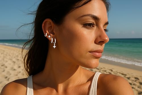 Image of Small Gold Huggie Hoop Earrings Set for Women Men Hypoallergenic 14K Plated Stack Cartilage Earrings, Sterling Silver Multiple Piercing Lightweight Mini Thin Cute Dainty Trendy Jewelry Gifts for Women