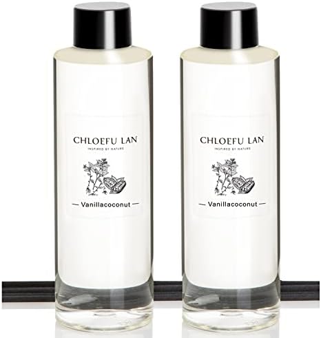 Chloefu LAN Vanilla Coconut Reed Diffuser Refill Set with Reed Sticks 7.05 oz, Natural Essential Scented Oil, Best for Aromatherapy,SPA and Home, 0% Alcohol 2 Pack