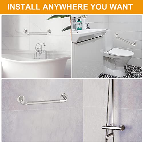 2 Pack Shower Grab Bar with Knurled Anti-Slip Grip 18 Inch ADA Compliant 500lbs Supporting with Concealed Screws 304 Stainless Steel Brushed Nickel Handicap Bars for Bathroom