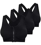 Fapreit Women's Zip Front Closure Sports Bra - Seamless Wirefree Post Surgery Zipper Padded Racer...