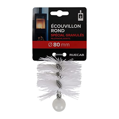 RUECAB - Brosse de ramonage Ø80mm pour poêle à granulés/pellets, hérisson ramonage nylon Ø80mm, Filetage femelle M12 x 1,75mm, longueur : 150mm - Ecouvillon de...