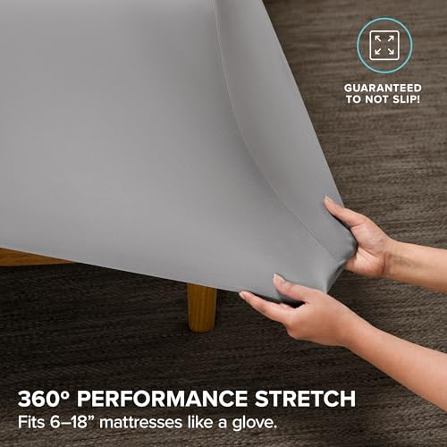 Image of Bare Home Cooling Performance Jersey Knit Stretch Sheet Set, Moisture-Wicking & Breathable, 4-Way Stretch Bed Sheets, Envelope Pillowcases (Twin XL, Light Grey)