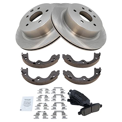 Image of TRQ Rear Brake Pad and Rotor Set Ceramic Parking Shoe Compatible with 2003-2005 Infiniti G35 350Z