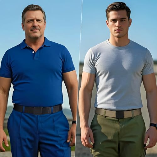 Image of JASGOOD 2 Pack Nylon Web Belt Outdoor Military Men's Metal Free Belt with TSA Plastic Buckle