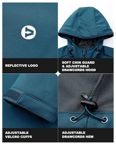 Outdoor Ventures Damen Wasserdichte Softshelljacke Winddichte Übergangsjacke mit Kapuze Leichte Sportjacke Funktionsjacke zum Radfahren, Wandern, Keramikblau 40