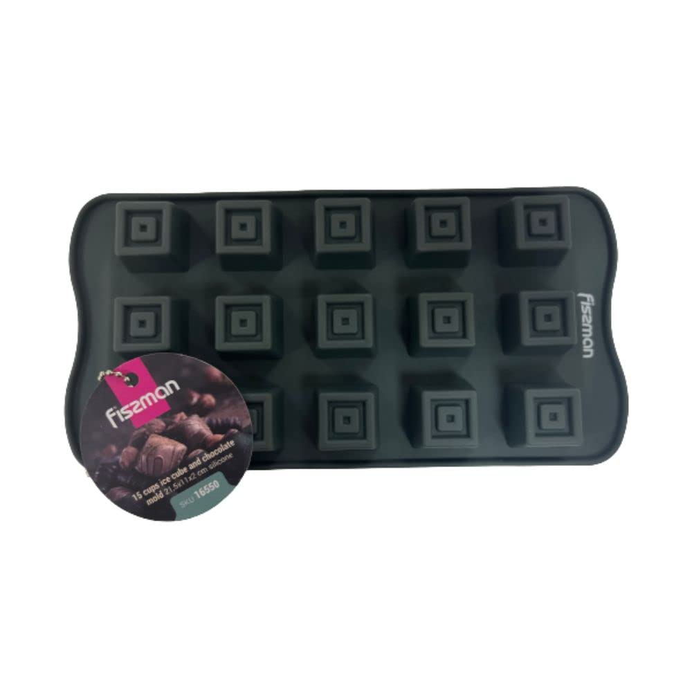 Fissman Silicone Molder, Cupcake Molds Tray, Easy Release Ice Tray Speeder, Stackable Frozen Drinks, Coffee, Baking Molder Cake, Muffin, Cupcakes And Many More (15 Cups Square Molder)