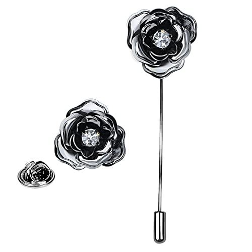 Image of Crystal Alloy Rose Flower Lapel Pins Button Pin Groom Boutonniere for Wedding Floral Brooch Pin Set for Women Men
