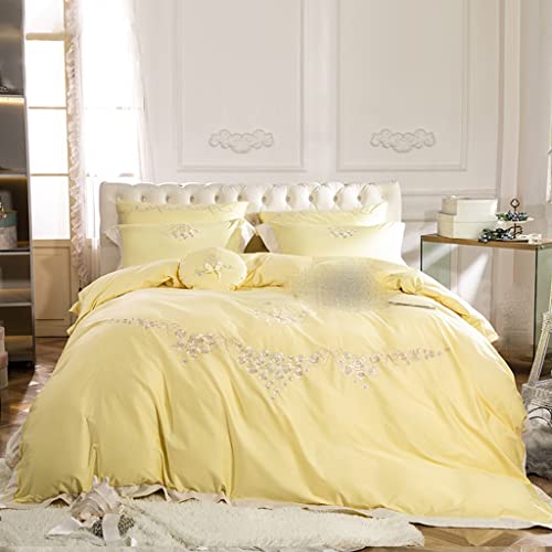 Parure de lit 4 pièces en coton à longues fibres brodé lit double chic