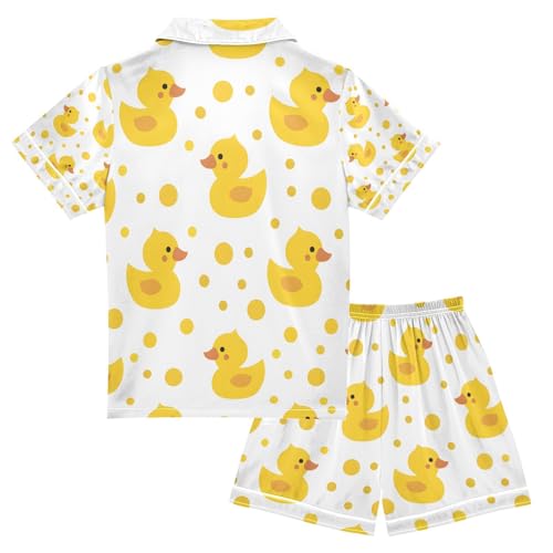 senya Cute Yellow Duck S Satin Summer Pajama Sets Silk Short Sleeve Button Down Sleepwear2