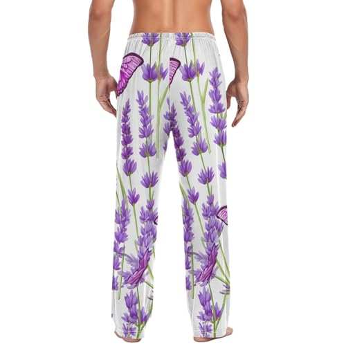 Men's Pajama Pants Lavender Butterflies Purple Sleep Pajama Lounge Pant with Pockets, Elastic Waistband2