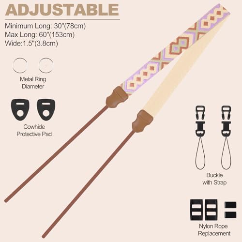 Image of Universal Camera Strap - Camera Neck Strap, Adjustable Shoulder Straps Compatible with Canon, Fujifilm, Nikon, Olympus, Panasonic and other SLR and mirrorless cameras - Purple and Khaki Weave