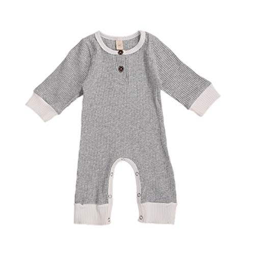 Newborn Kids Baby Boys Cute Solid Color Long Sleeve Hooded Romper Jumpsuit Top Outfits Clothes Green (D-Grey, 3-6 Months)