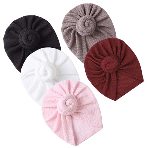 Image of Baby Hats Newborn Baby Girls Turban Hospital Hat Infant Toddler Kid Hat Big Hair Bow Top Knot Head Wrap