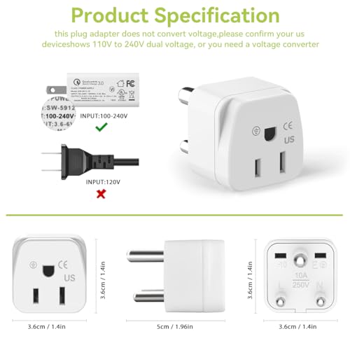 Qruihc K001 3-Pack Us To India Plug Adapter,Us To Type D India Power Adapter,Us Travel Adapter Converter Plug Usa To India Bangladesh Maldives Nepal Pakistan thumb #5