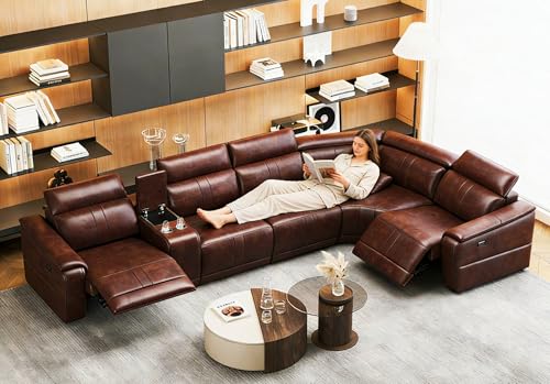 LKEPC Power Recliner Sofa Set, Reclining Sectional Sofa with Adjustable Headrest & Power Recline, Breathable Leather with Storage Console & USB Ports, Easy Assembly Living Room Furniture Sets