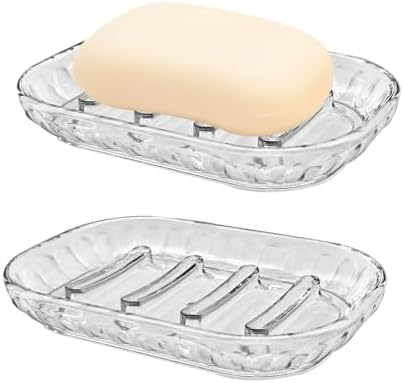 HCMY Clear Glass Soap Dish With SUS304 Stainless Steel Tray Rectangular Soap Holder For Bathroom Counter Shower Kitchen 1pcs